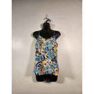 J.CREW Scalloped V Camisole Tank Top Womens 4 Blue Gold Yellow Floral Summer